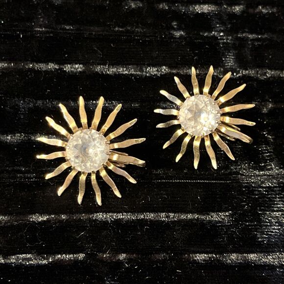 Vintage Sarah Coventry Clip On Earrings Women's Fascination Sunburst Atomic MCM - Picture 1 of 7